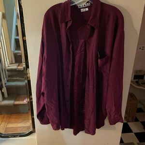 KIKIT Maurice Sasson Burgundy Button-Up Shirt 100% silk